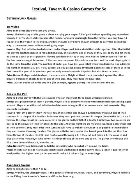 Festival, Tavern & Casino Games for 5e .
